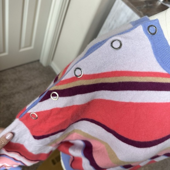 Lewit‎ XL Soft Cashmere Cropped Sweater Pink/ Purple Stripe Dropshoulder Buttons - Picture 6 of 11